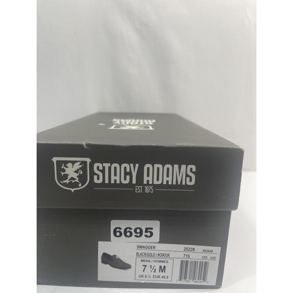 Stacy Adams Swagger Shoes Mens Size 7.5 Black Gold Dress Loafers Slip On New Box - Picture 12 of 13